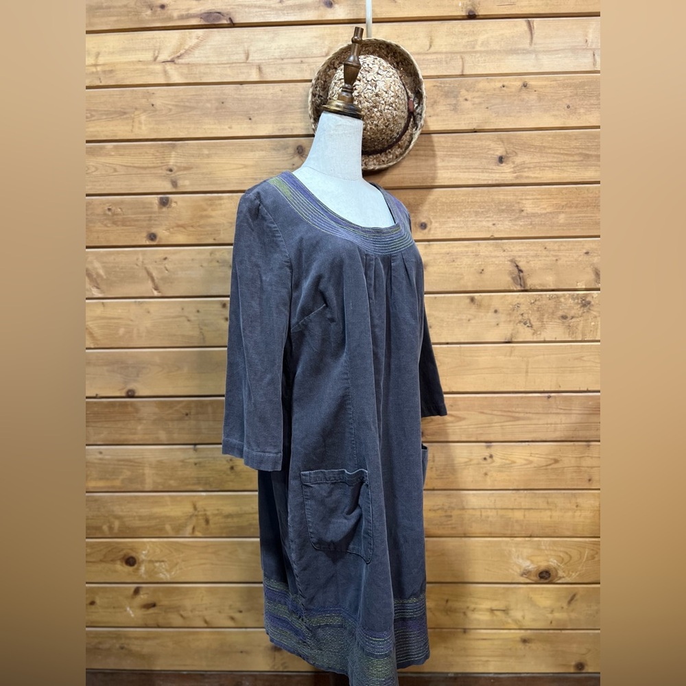 Boden Gray Purple Corduroy Shift Style Tunic Dress Embroidery Size 14R - Picture 3 of 10